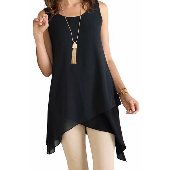 Soft Surroundings Womens Tunic Top Extra XSmall Black Sleeveless Chiffon USA - Picture 2 of 7